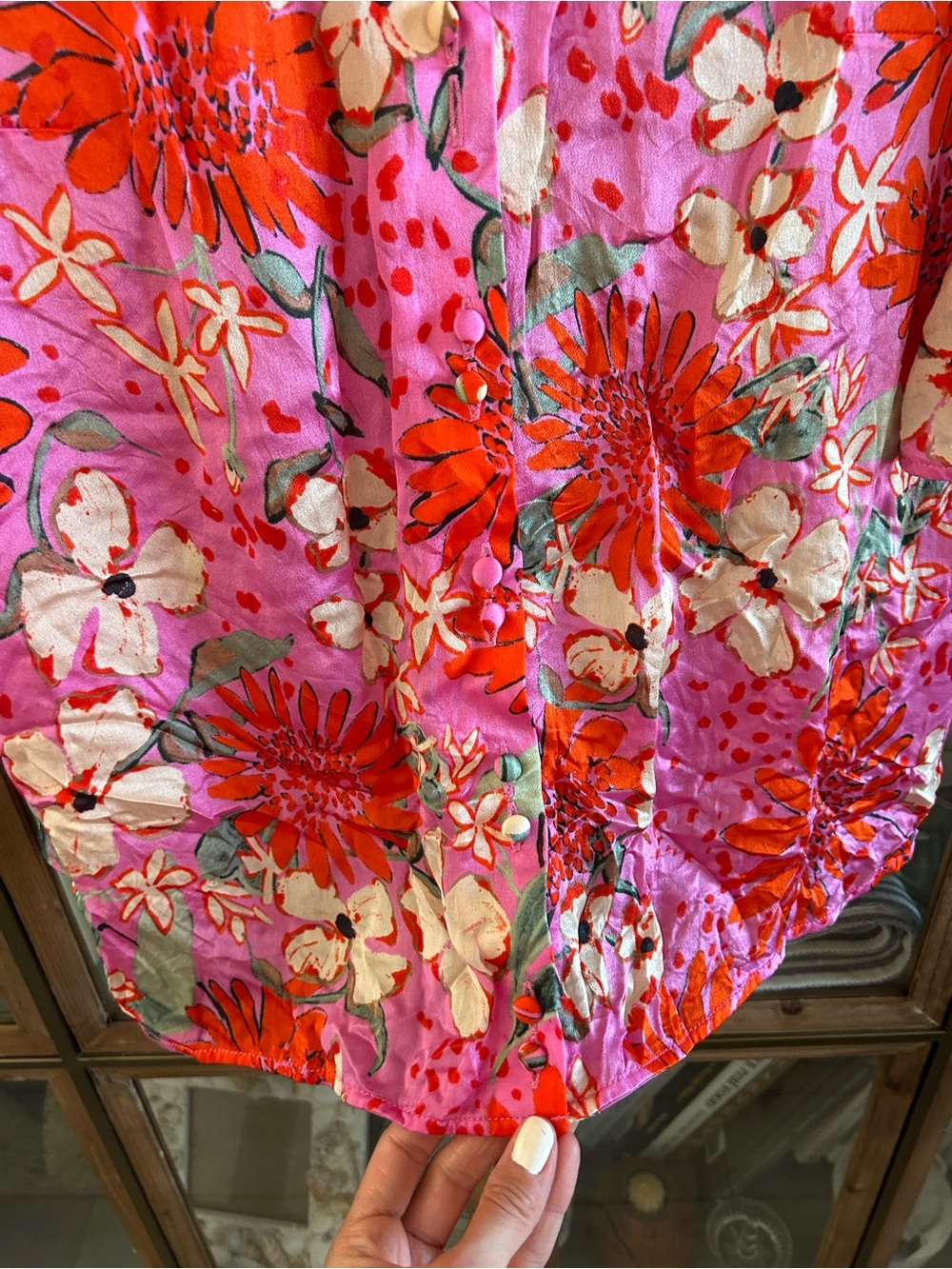 Sézane 100% Silk Pink Floral V-Neck Women's Blouse - Picture 7 of 14